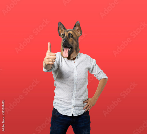Man in Dog Mask Giving Thumbs Up фототапет