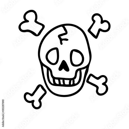 Punk rock skull monochrome lineart vector illustration clipart. Simple alternative sticker. Kids emo rocker cute hand drawn cartoon grungy tattoo with attitude motif.