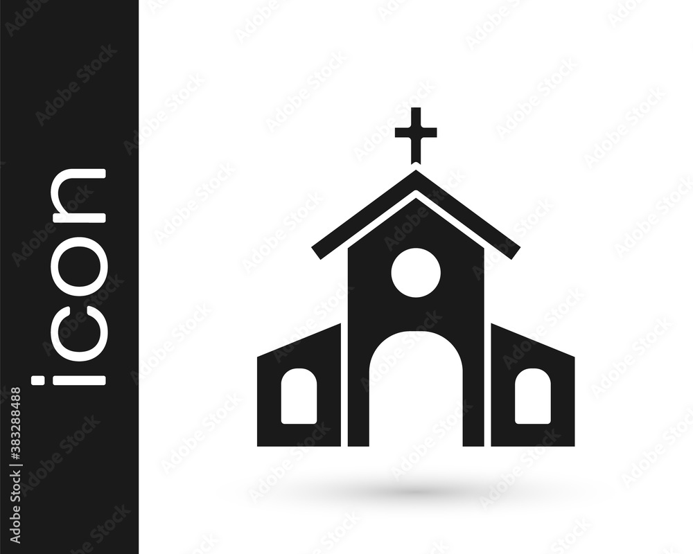 Black Church building icon isolated on white background. Christian Church. Religion of church. Vector.