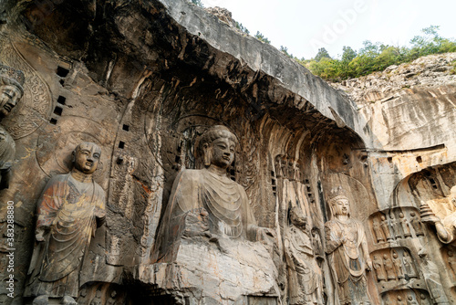 Longmen Grottoes with Buddha's figures are Starting with the Northern Wei Dynasty in 493 AD. It is one of the four notable grottoes in China.