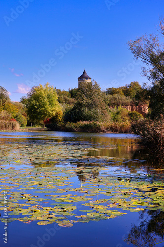 The Ziegeleipark in Heilbronn with the Water Tower in the Background  Heilbronn  Germany