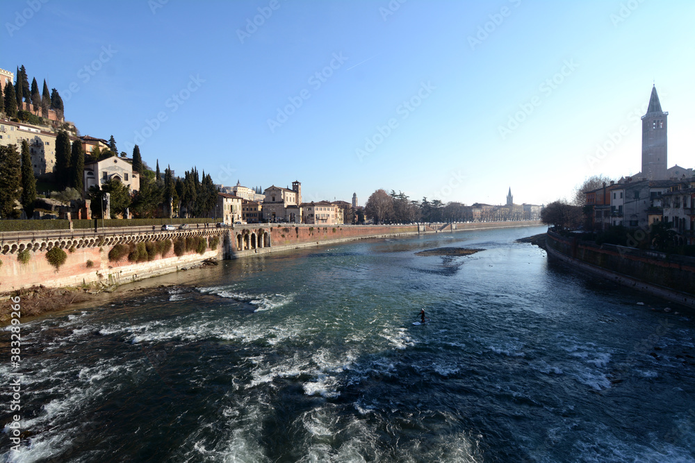 Verona is one of the most romantic cities in Italy. From the Adige river you can see the hill and cross the Stone bridge, one of the oldest in Veneto.