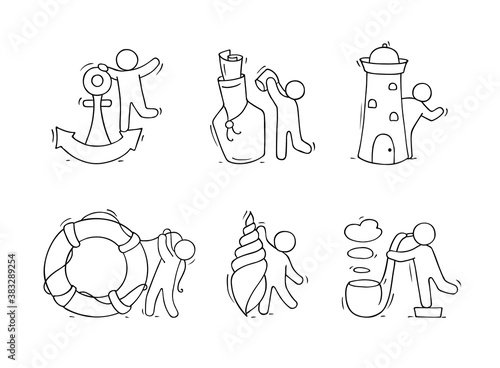 Set with sea objects and people