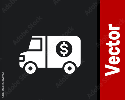 White Armored truck icon isolated on black background. Vector.