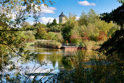 The Ziegeleipark in Heilbronn with the Water Tower in the Background, Heilbronn, Germany photo