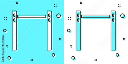 Black line Sport horizontal bar icon isolated on green and white background. Random dynamic shapes. Vector.