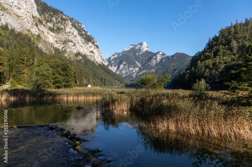 autumn on lake leopoldsteinersee near village Eisenerz in Styria, Austria