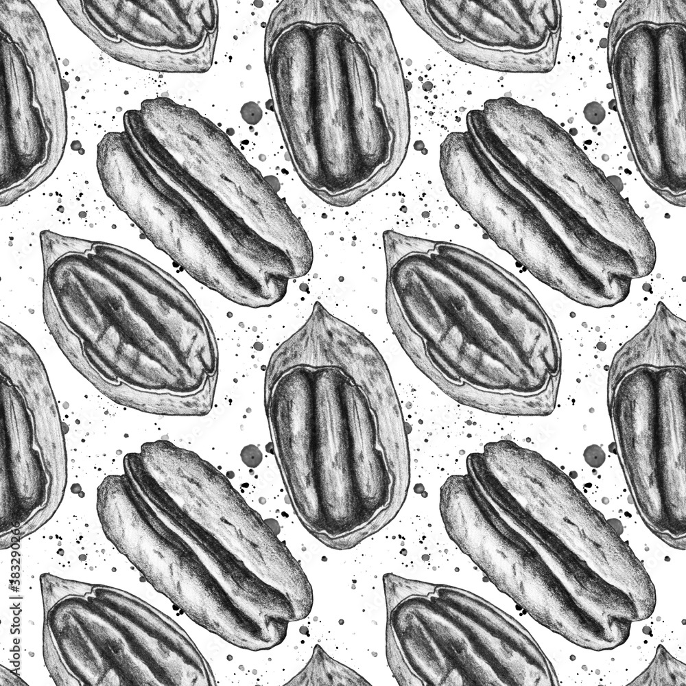 Seamless pattern, illustration drawn in pencil on a white background ...