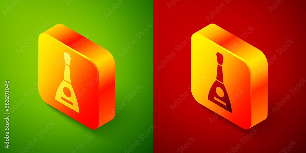 Isometric Musical instrument balalaika icon isolated on green and red background. Square button. Vector. Isometric Musical instrument balalaika icon isolated on green and red background. Square button. Vector.