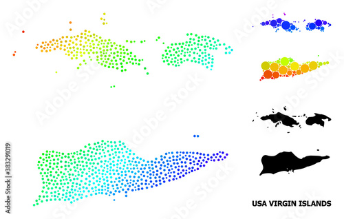 Wire frame polygonal and solid map of American Virgin Islands. Vector model is created from map of American Virgin Islands with red stars.