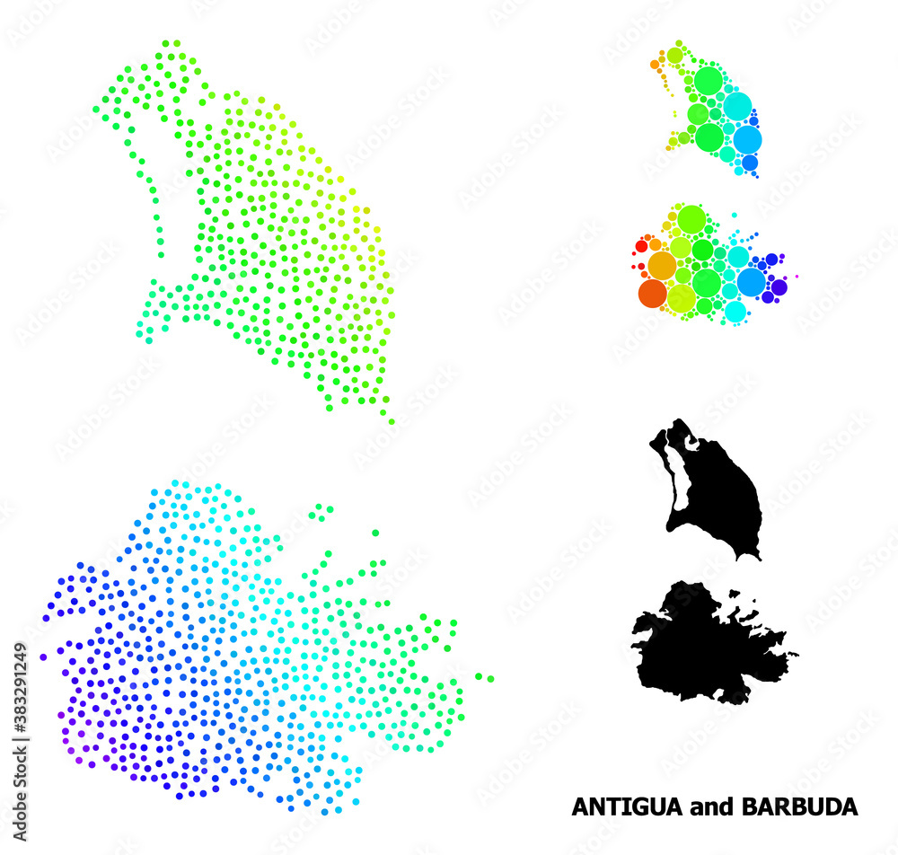 Obraz premium Mesh polygonal and solid map of Antigua and Barbuda. Vector model is created from map of Antigua and Barbuda with red stars. Abstract lines and stars are combined into map of Antigua and Barbuda.