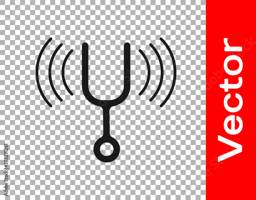 Black Musical tuning fork for tuning musical instruments icon isolated on transparent background. Vector.