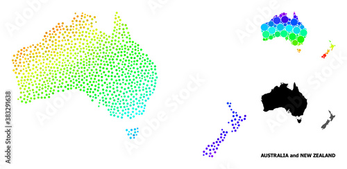 Wire frame polygonal and solid map of Australia and New Zealand. Vector structure is created from map of Australia and New Zealand with red stars.