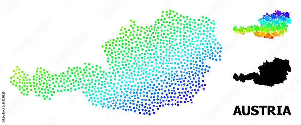 Mesh polygonal and solid map of Austria. Vector model is created from map of Austria with red stars. Abstract lines and stars form map of Austria.