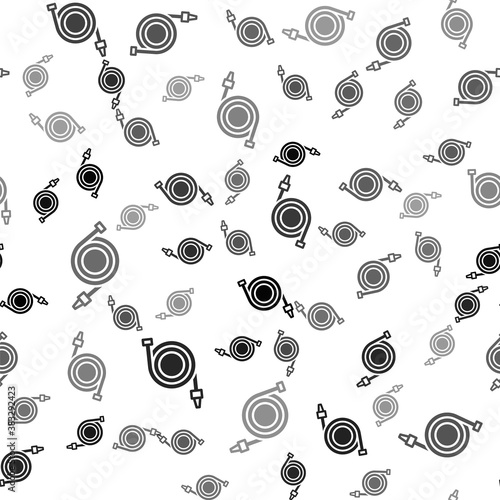 Black Fire hose reel icon isolated seamless pattern on white background. Vector.