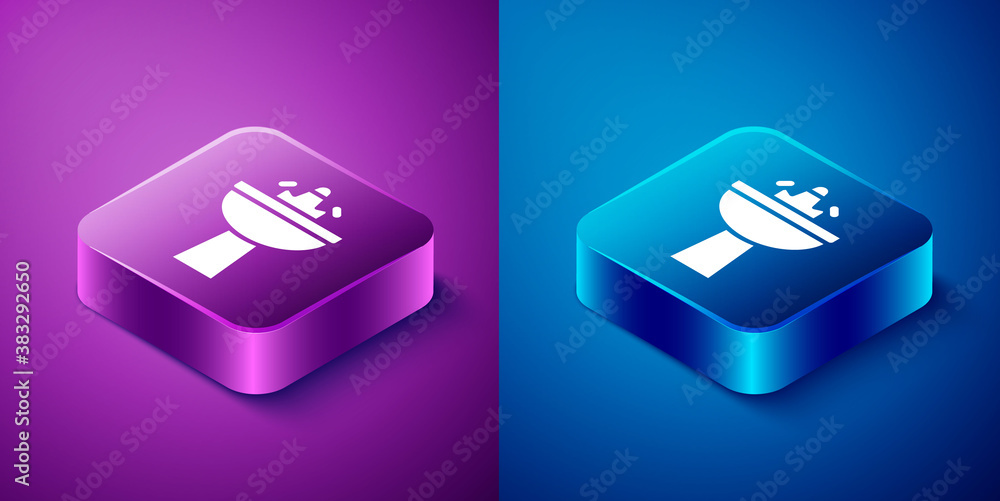 Isometric Washbasin with water tap icon isolated on blue and purple background. Square button. Vector. Isometric Washbasin with water tap icon isolated on blue and purple background. Square button. Vector.