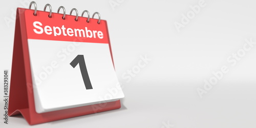 Free Download September 1 date written in French on the flip calendar page, 3d rendering - GFXLoad
