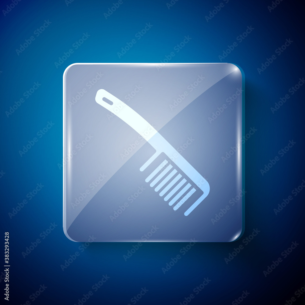 White Hairbrush icon isolated on blue background. Comb hair sign. Barber symbol. Square glass panels. Vector. White Hairbrush icon isolated on blue background. Comb hair sign. Barber symbol. Square glass panels. Vector.