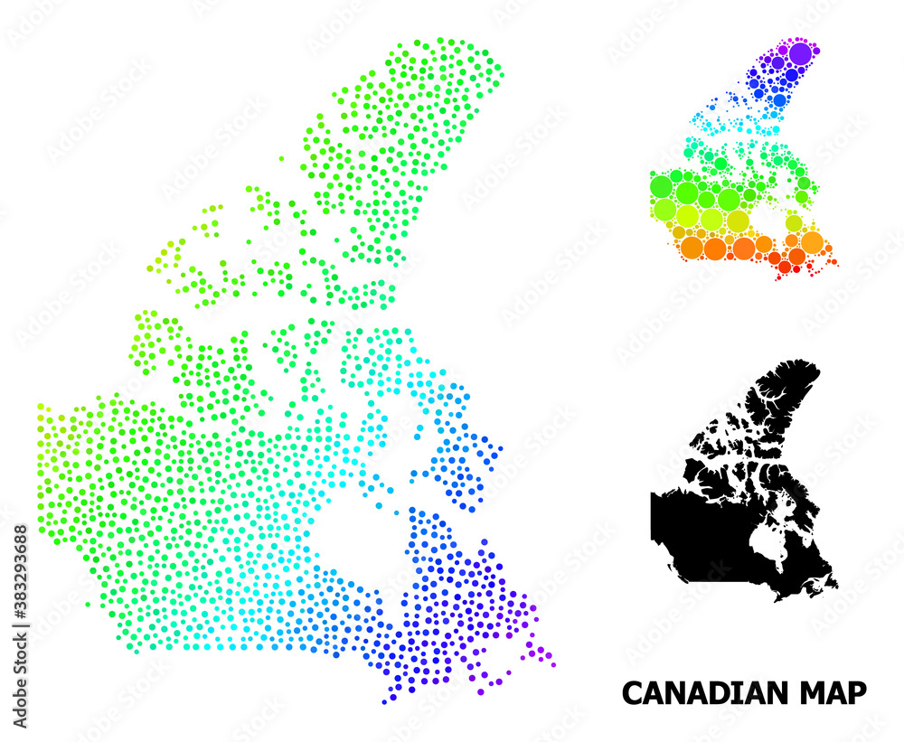 Obraz premium 2D polygonal and solid map of Canada. Vector structure is created from map of Canada with red stars. Abstract lines and stars are combined into map of Canada.