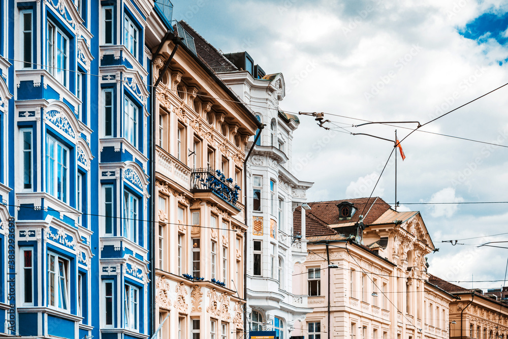 Fototapeta premium INNSBRUCK, AUSTRIA - June 27, 2018: Antique building view in Old Town Innsbruck, Austria