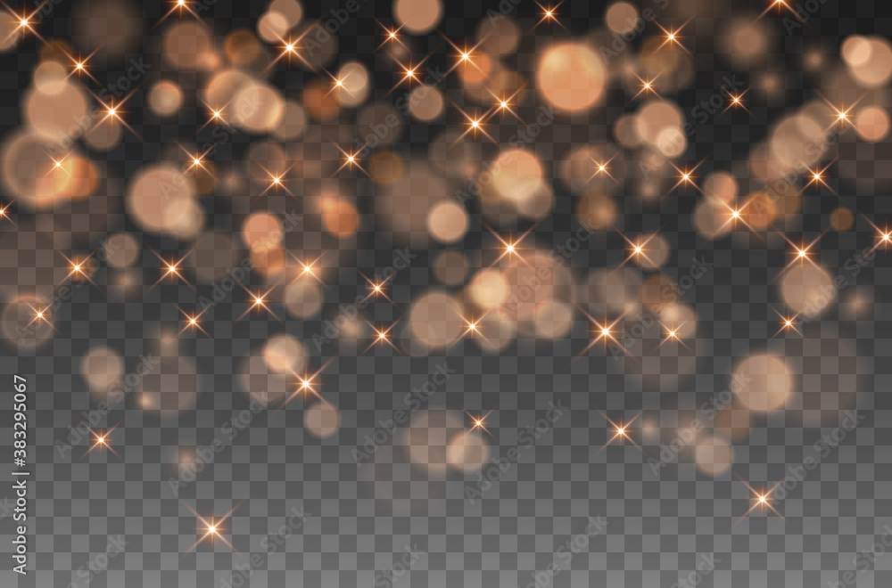 Vecteur Stock Bokeh lights effect isolated on transparent background. Vector Christmas glowing