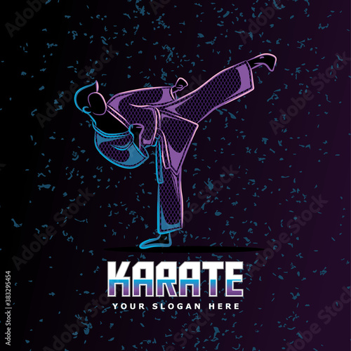 karate kick neon line art style perfect for poster, banner, landing page, tshirt, and other merchandise