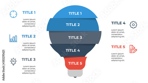 infographic element layout template with light bulb concept design, 5 points, options. processes, idea, list, diagram, chart.
