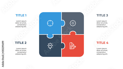 infographic element layout template with puzzle concept design, 4 points, options. processes, list, diagram, chart