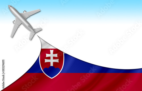 3d illustration plane with Slovakia flag background for business and travel design