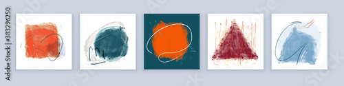 Set of Creative Abstract Hand Painted Illustrations for Postcard, Social Media Banner or Brochure Cover Design Background. Minimalistic Watercolor Painting Artwork. Vector Pattern