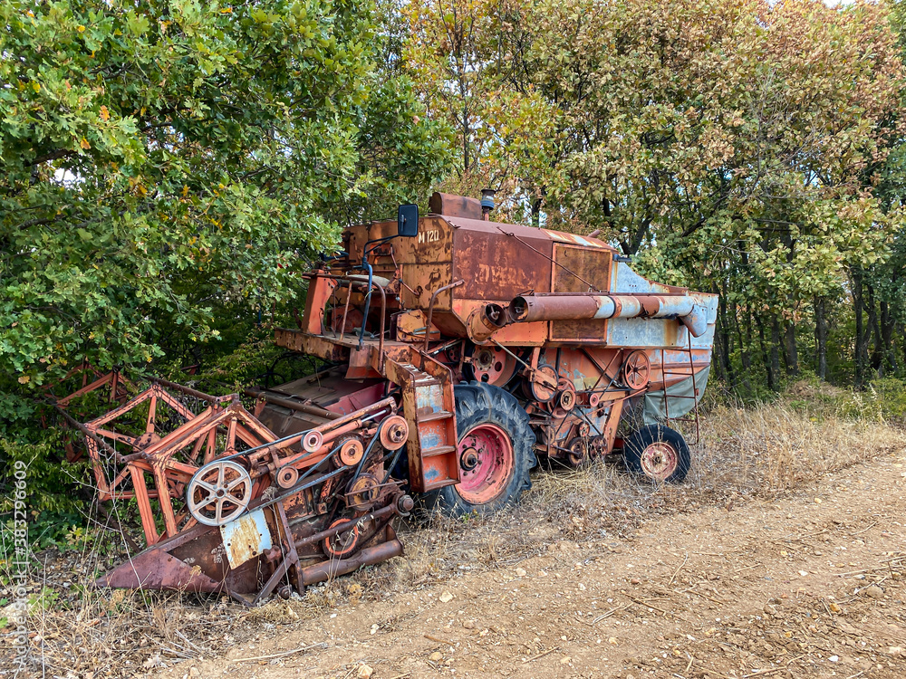 combine harvester in field combine harvester in field