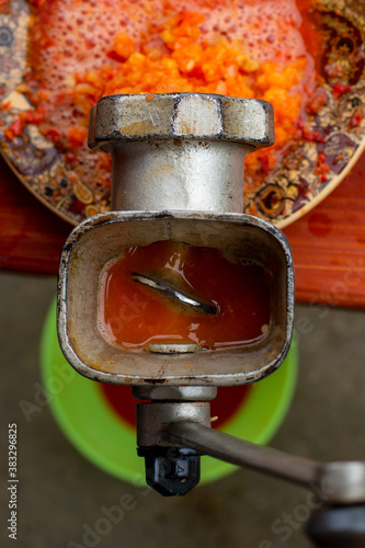 Fresh Ajvar made of tomatoes and paprika photo