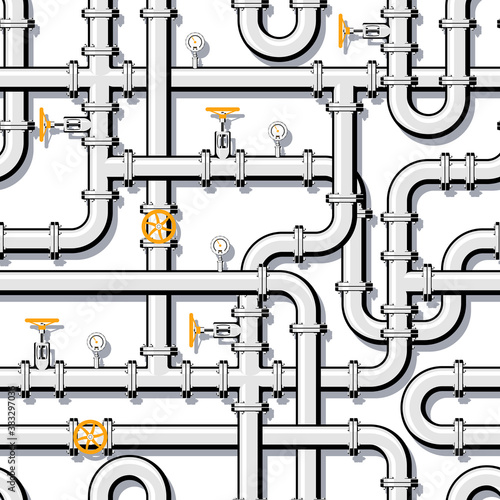 Gas pipeline realistic vector seamless pattern in flat style.