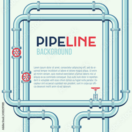 Pipeline vector background in flat style. Pipes with taps.