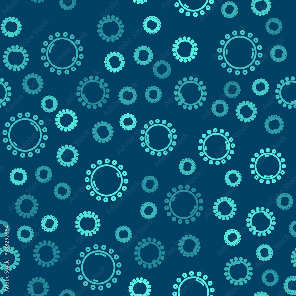 Green line Sun icon isolated seamless pattern on blue background. Vector. Green line Sun icon isolated seamless pattern on blue background. Vector.