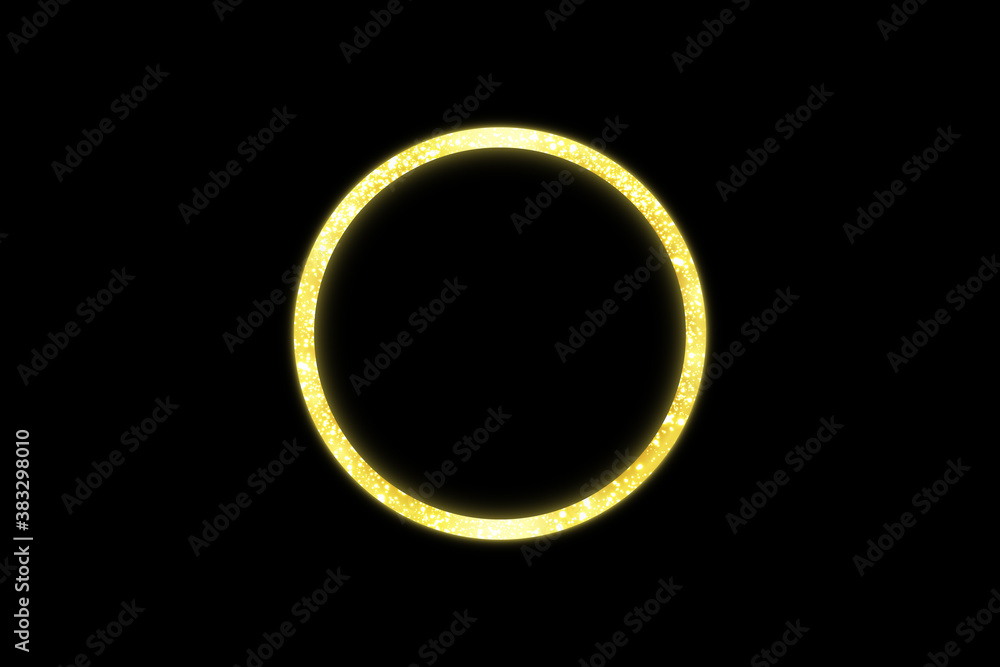 Golden frame with lights effects. Shining circle banner. Isolated on black background. Vector illustration Golden frame with lights effects. Shining circle banner. Isolated on black background. Vector illustration