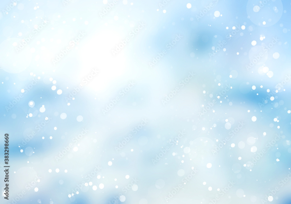 Blue blurred snowy background,winter snowstorm defocused illustration.Snow motion sky texture.