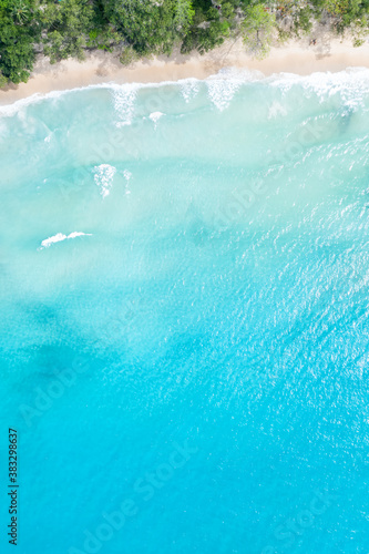 Seychelles Takamaka beach Mah   Mahe portrait format vacation ocean drone view aerial photo copyspace