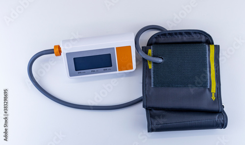 Medical blood pressure monitor on a white background