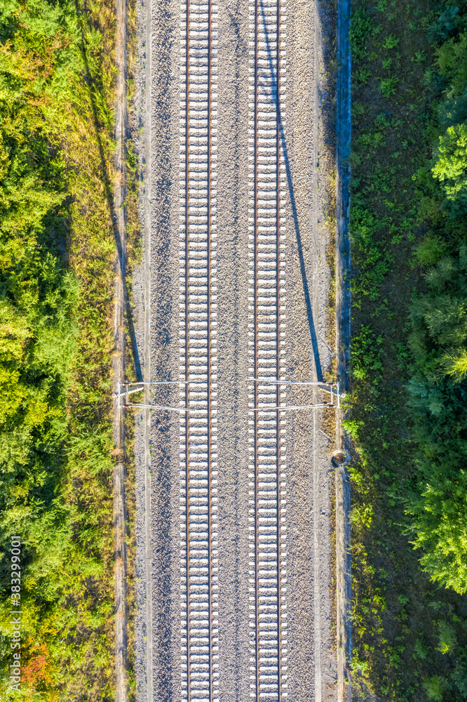Railway track tracks line railroad train rail aerial photo view ...