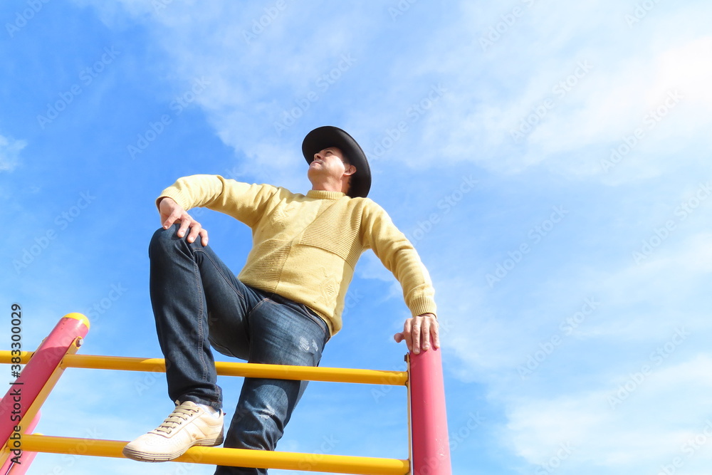 Fototapeta premium Man on a staircase