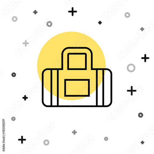 Black line Sport bag icon isolated on white background. Random dynamic shapes. Vector.