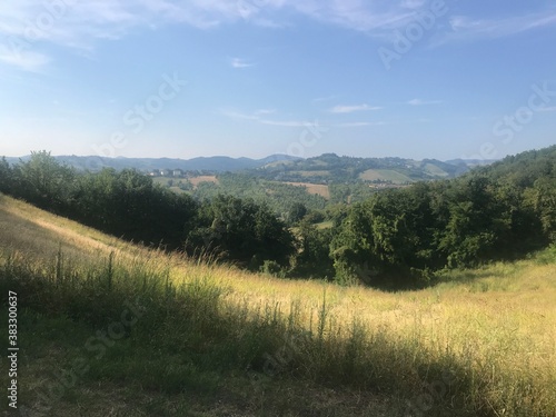 Panoramic view of the rolling hills of Parma, Italy