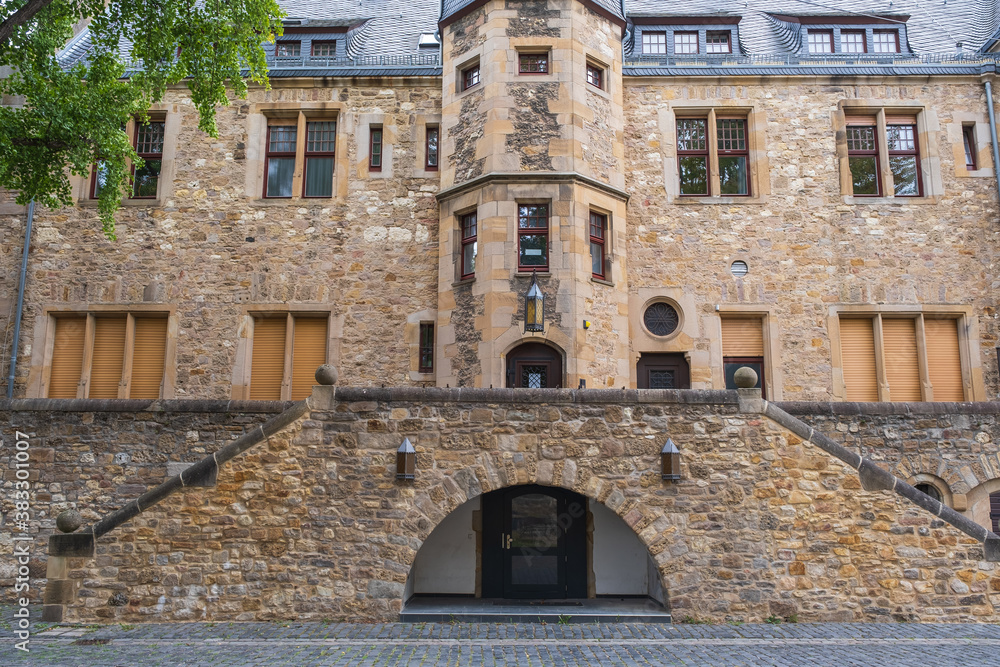 Facade of a building of the historic castle in the old town in Alzey / Germany, now the Alzey District Court