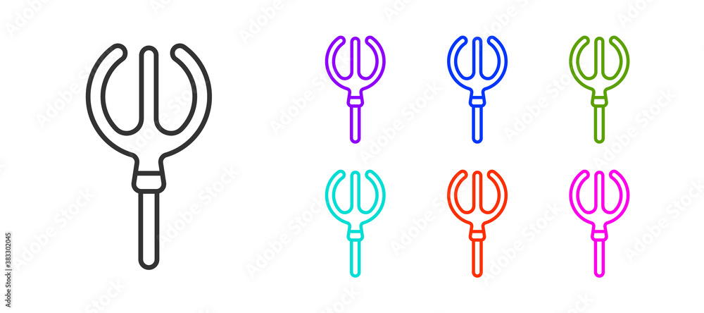 Black line Neptune Trident icon isolated on white background. Set icons colorful. Vector. Black line Neptune Trident icon isolated on white background. Set icons colorful. Vector.