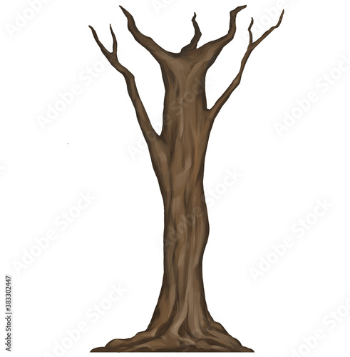 Brown bark barren tree trunk hand drawn illustration isolated on white background