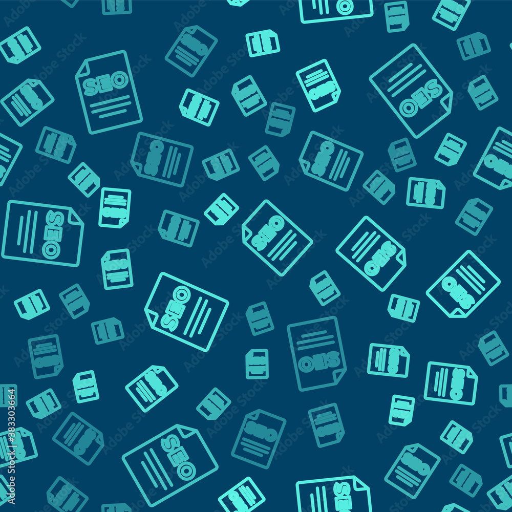 Green line SEO optimization icon isolated seamless pattern on blue background. Vector. Green line SEO optimization icon isolated seamless pattern on blue background. Vector.