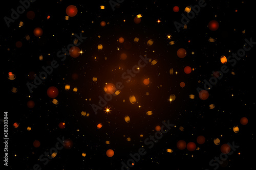 Dark abstract background with bokeh lights and stars. Radiant texture.