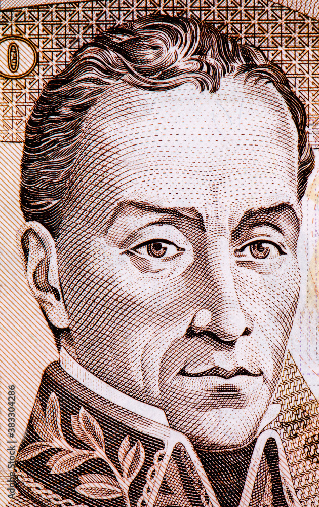 Simon Bolivar Portrait from Colombia 2000 Pesos Oro 1992 Banknotes