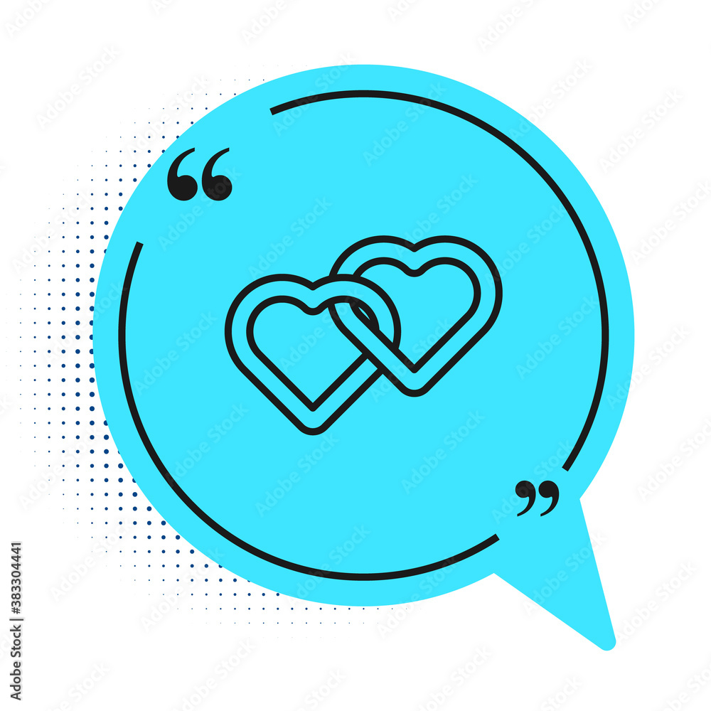 Black line Two Linked Hearts icon isolated on white background. Romantic symbol linked, join, passion and wedding. Valentine day symbol. Blue speech bubble symbol. Vector. Black line Two Linked Hearts icon isolated on white background. Romantic symbol linked, join, passion and wedding. Valentine day symbol. Blue speech bubble symbol. Vector.